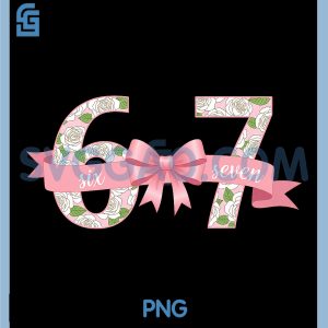 Coquette Bow Number 67 PNG, Meme Six Seven Funny PNG