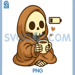 Skeleton With Tea Illustration PNG, Skeleton Funny PNG