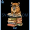 Cute Capybara Reading Books PNG, Funny Animal Capybara Bookworms PNG