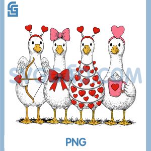 Cute Goose Valentine PNG, Coquette Bow Heart Love PNG