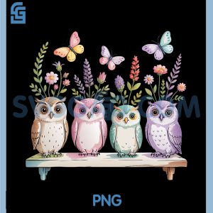 Cute Owl Lover Floral PNG, butterfly Nature Aesthetic PNG