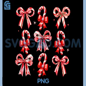 Cute Pink Coquette Bow PNG, Candy Cane Christmas PNG
