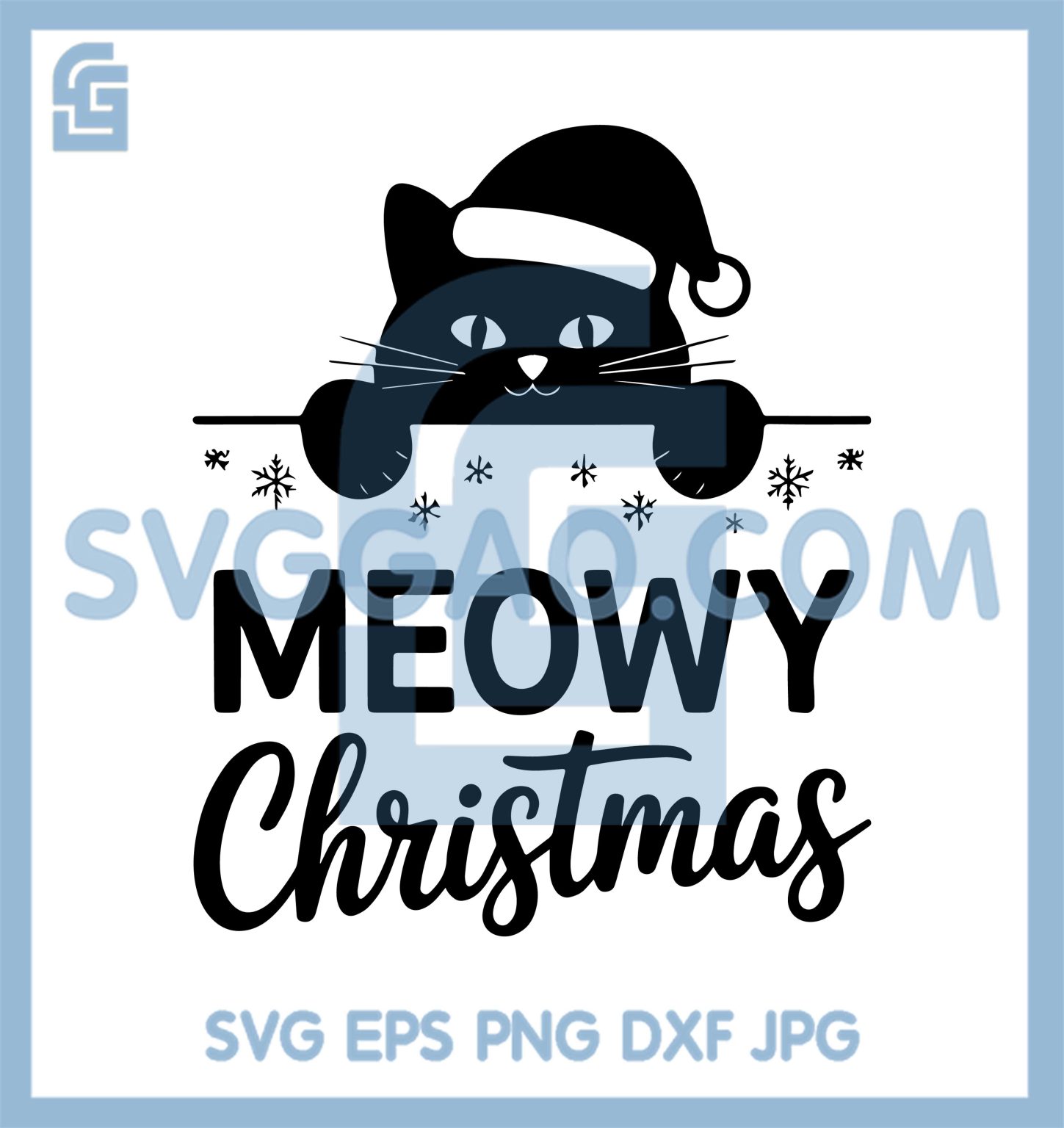 Meowy Christmas Black Cat SVG, Cute Santa Kitty Snowflakes Winter SVG ...