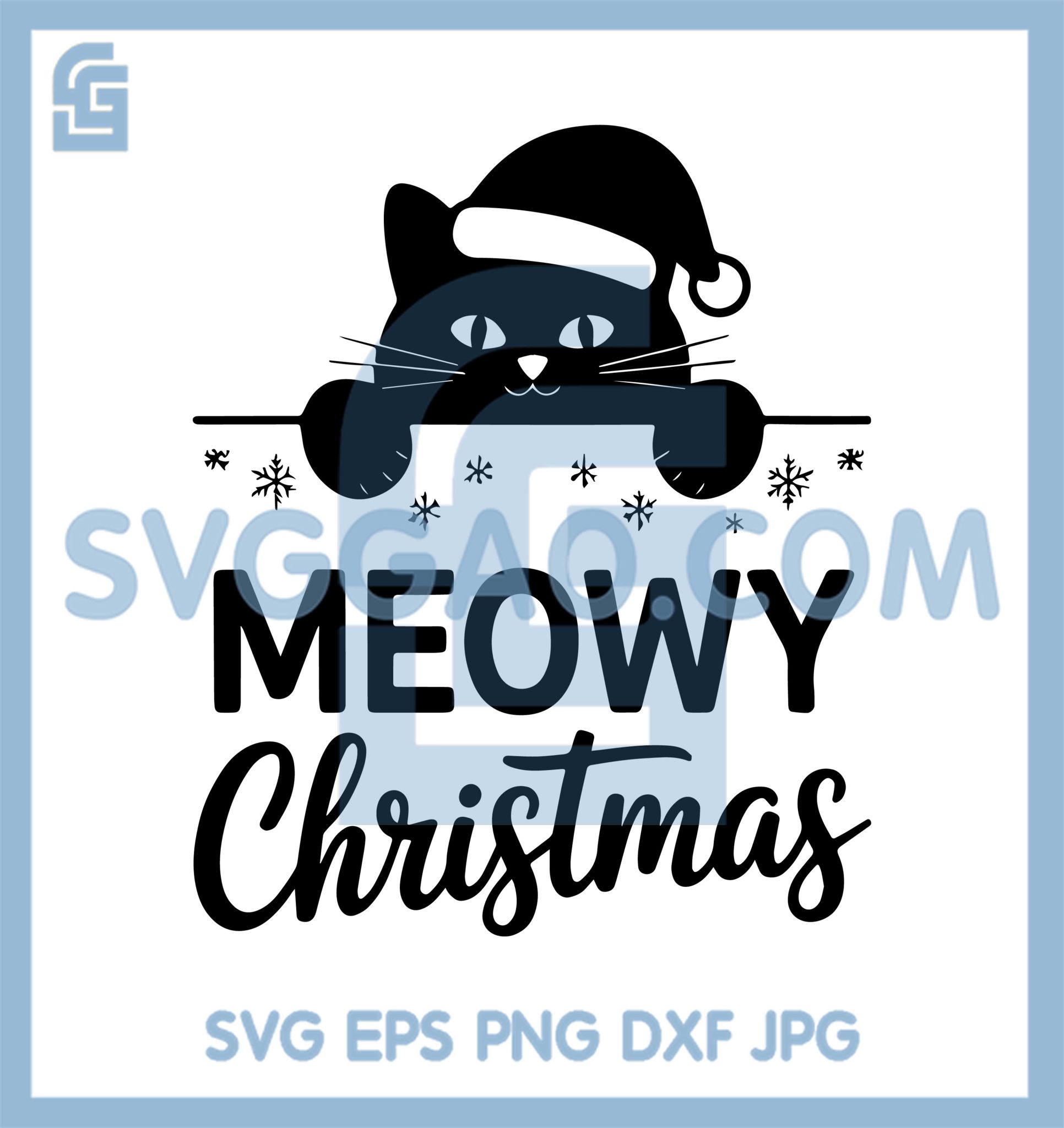 Meowy Christmas Black Cat SVG, Cute Santa Kitty Snowflakes Winter SVG ...