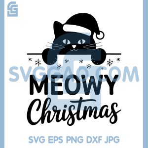 Meowy Christmas Black Cat SVG, Cute Santa Kitty Snowflakes Winter SVG ...