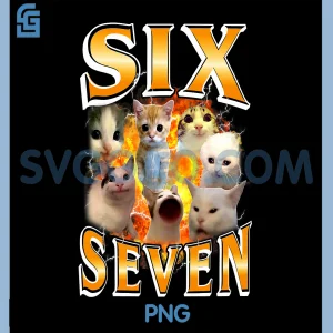 Six Seven Cat PNG, Meme Funny Bootleg Graphic PNG