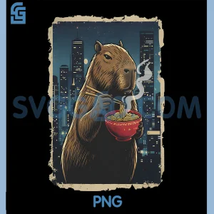 Capybara Eating Ramen PNG, Noodles Cute Animal PNG