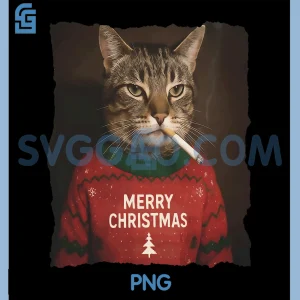 Christmas Smoking Cat PNG, Cat Xmas Fun PNG