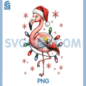 Funny Pink Flamingo PNG, Christmas Tree Lights PNG, Xmas Snowflakes PNG