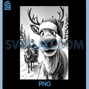 Funny Reindeer Santa Claus Selfie PNG, Christmas Sleigh PNG