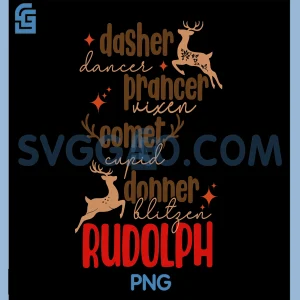 Santa Reindeer Name List PNG, Dasher Prancer Rudolph PNG