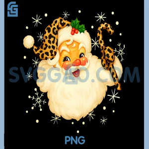 Funny Santa Claus Face PNG, Christmas Leopard Santa Hat PNG