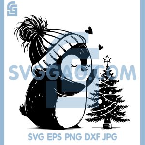 Christmas Penguin Beanie SVG, Cute Winter Tree Art Print SVG