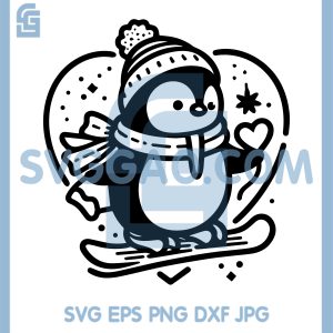 Cute Penguin Winter SVG, Scarf Heart Snowy Illustration SVG