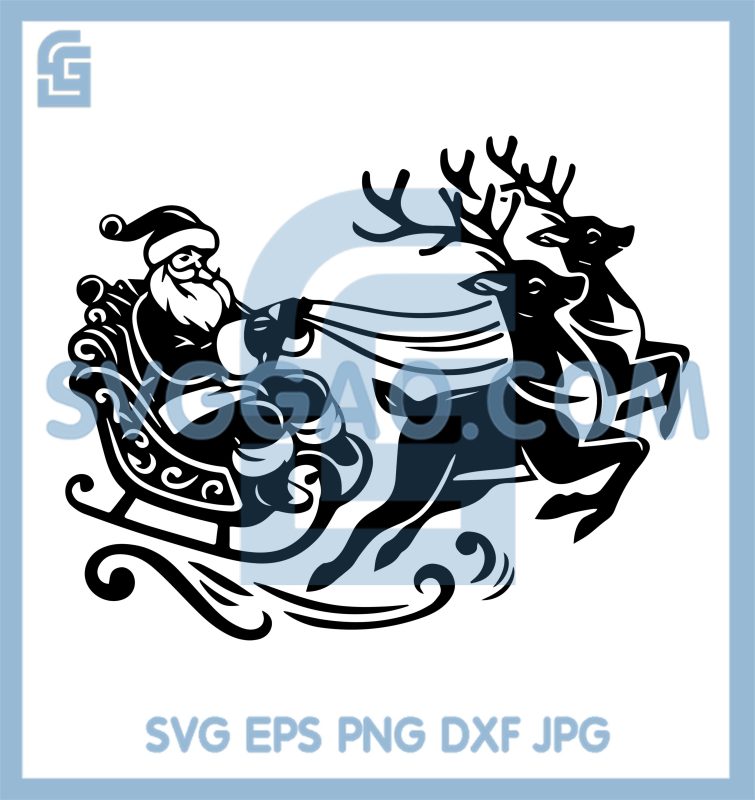 Santa Sleigh With Reindeer Silhouette SVG, Christmas Ride Art SVG – SVGGAO