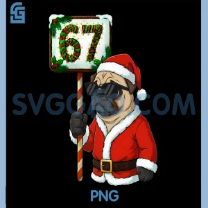 Santa Pug Six Seven PNG, Funny Christmas Dog PNG