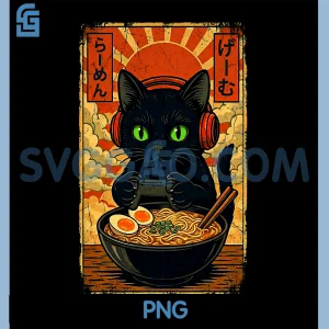Kawaii Cat Gamer PNG, Funny Graphic Gaming Cat PNG