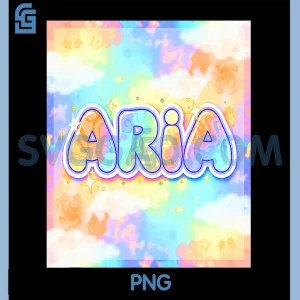 Aria Pastel Rainbow Name PNG, Cute Cloud Sparkle Lettering PNG