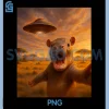 Baby Hippo UFO Selfie PNG, Funny Invasion Alien Art Humor PNG