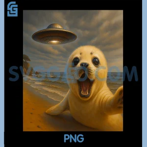 Baby Seal UFO Selfie PNG, Funny Invasion Alien Sarcastic Pun PNG