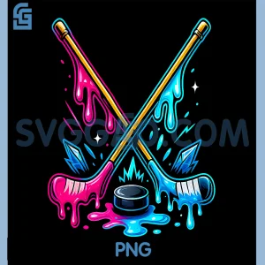 Dripping Hockey Sticks Art PNG, Neon Ice Hockey Street Style PNG