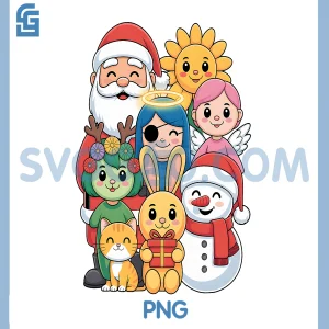 Cute Christmas Character Group PNG, Santa Snowman Bunny Cat PNG