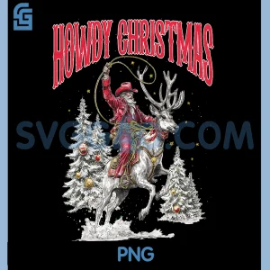 Howdy Christmas Retro PNG, Cowboy Santa Claus PNG