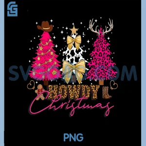 Howdy Christmas PNG, Western Cow Print Tree PNG, Leopard Cowgirl Xmas PNG