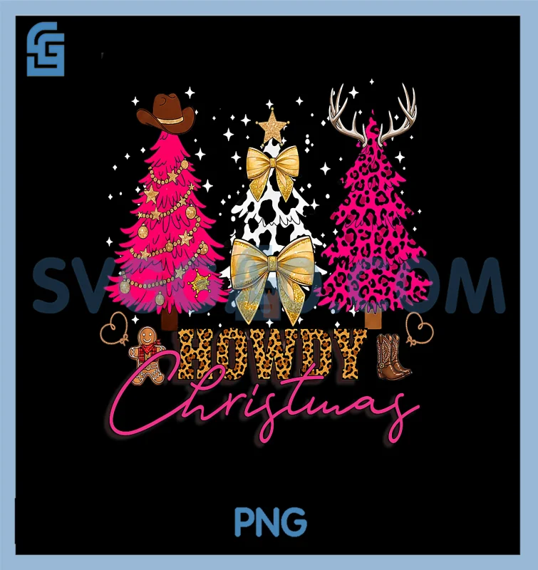 Howdy Christmas PNG, Western Cow Print Tree PNG, Leopard Cowgirl Xmas PNG