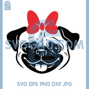 Pug with Red Hair Bow SVG, Pug Love SVG