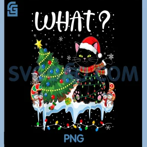 Black Cat Pushing Christmas Tree Over Cat What PNG, Funny Xmas PNG