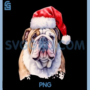 Christmas Bulldog Portrait PNG, Funny Santa Dog PNG