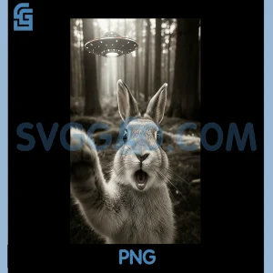 Bunny Taking Selfie In A Forest With UFO PNG, Alien Meme Art TPNG