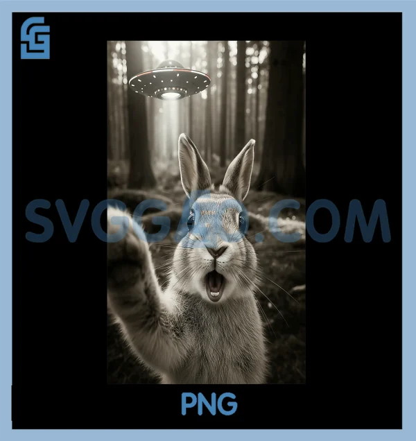Bunny Taking Selfie In A Forest With UFO PNG, Alien Meme Art TPNG – SVGGAO