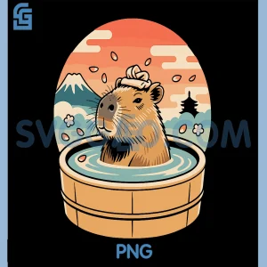 Capybara Relaxing Onsen PNG, Japanese Graphic PNG