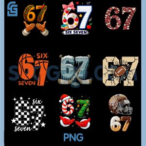 67 Six Seven Sports PNG Bundle, Football Hockey Number Art PNG Bundle