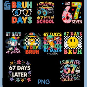 I Survived 67 Days PNG Bundle, Colorful School Celebration PNG