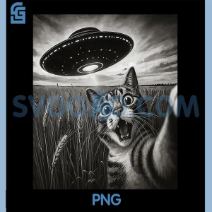Funny Cat Selfie with UFO PNG, Alien Spaceship PNG