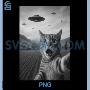 Surprised Scared Cat PNG, Selfie with Alien UFO PNG