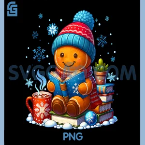 Gingerbread Reading Book PNG, Snowflake Christmas Holiday PNG