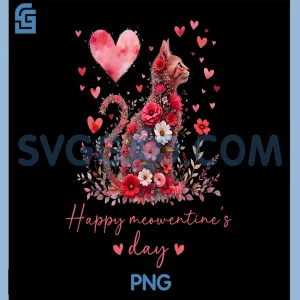 Happy Meowentines Day PNG, Valentines Cute Floral Cat Lovers PNG