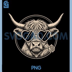 Highland Cow Heart Sunglasses PNG, Rose Valentine Circle Frame PNG