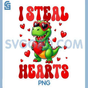 I Steal Hearts PNG, Cute Dinosaur PNG, Heart Valentine PNG