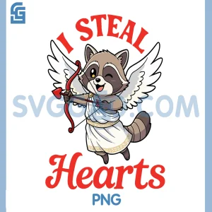 I Steal Hearts Raccoon PNG, Cupid Valentine Day PNG, Funny Animal Love PNG