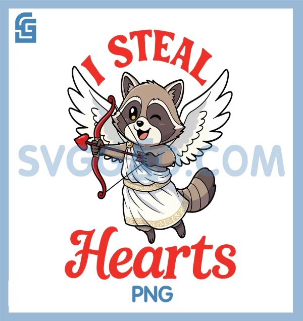 Cupid Raccoon I Steal Hearts Raccoon PNG, Cupid Valentine Day PNG, Funny Animal Love ...