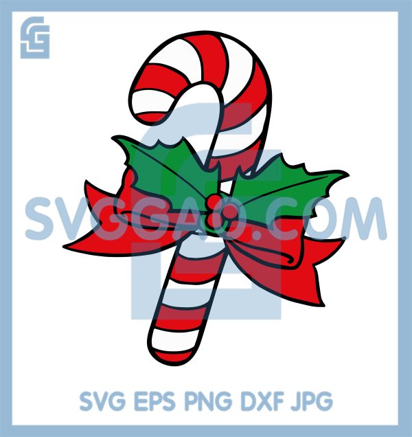 Candy Cane Christmas Clipart SVG, Holly Bow Holiday Design SVG