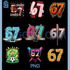 67 Ice Cream Drip Hockey PNG Bundle, Gen Alpha Slang Six Seven Bundle