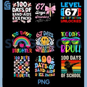 67th Day of School Bundle PNG, 67 Days Smarter Coquette Bow Teacher Bundle