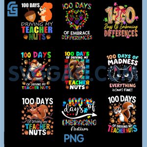 100 Days of Driving My Teacher Nuts PNG Bundle, Dabbing Squirrel School PNG