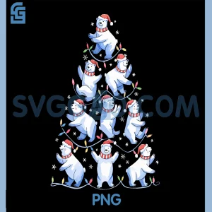 Polar Bear Christmas Tree PNG, Funny Ice Bear Holiday PNG